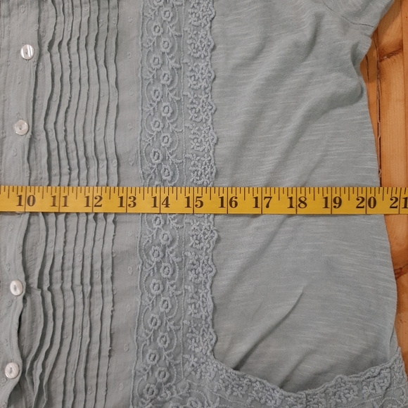 Logo Lavish Shirt Blouse Swiss Dot Green Embroidered Buttoned Women's Size S - Picture 12 of 14